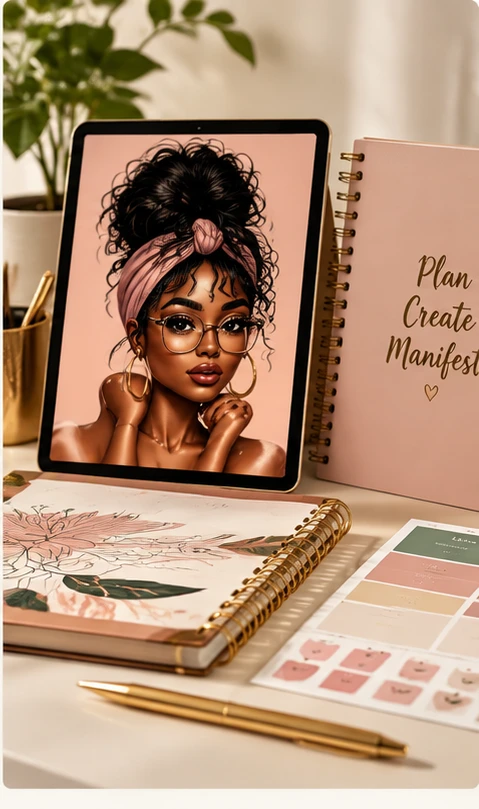 AI-created sample of digital planner artwork and stationery