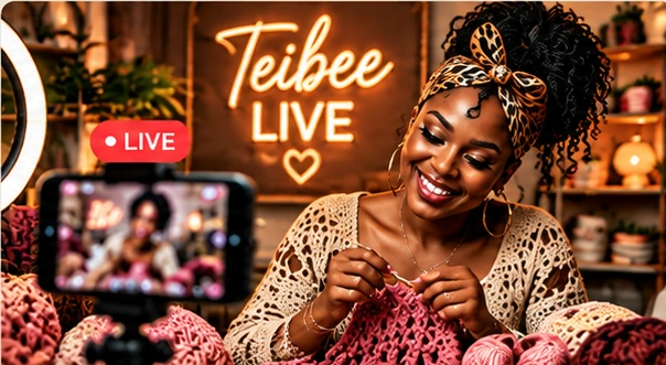 Illustrative Teibee LIVE maker broadcasting a craft demonstration